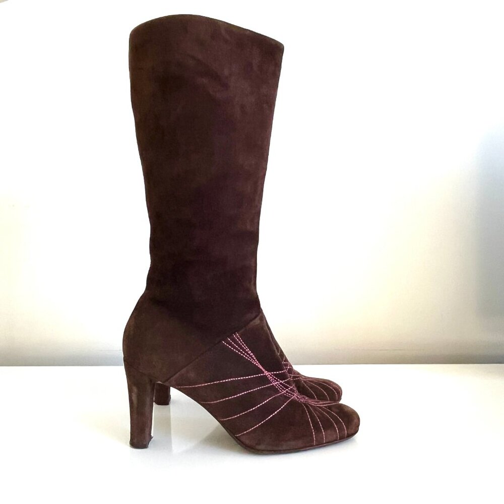 Nancy Nancy Brown Suede Leather Knee High Boots Made in Italy Women's 39 - Picture 4 of 16